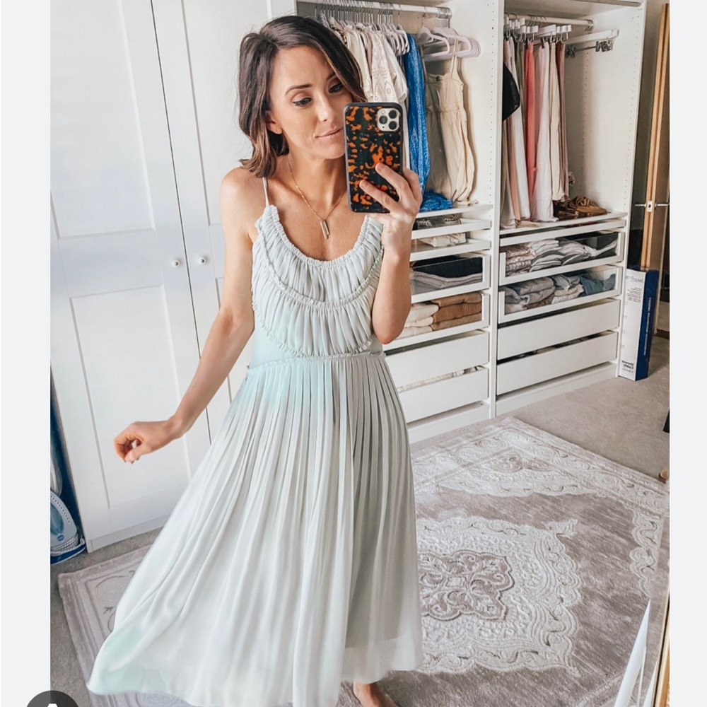 Reiss Thora mint green pleated midi dress 0